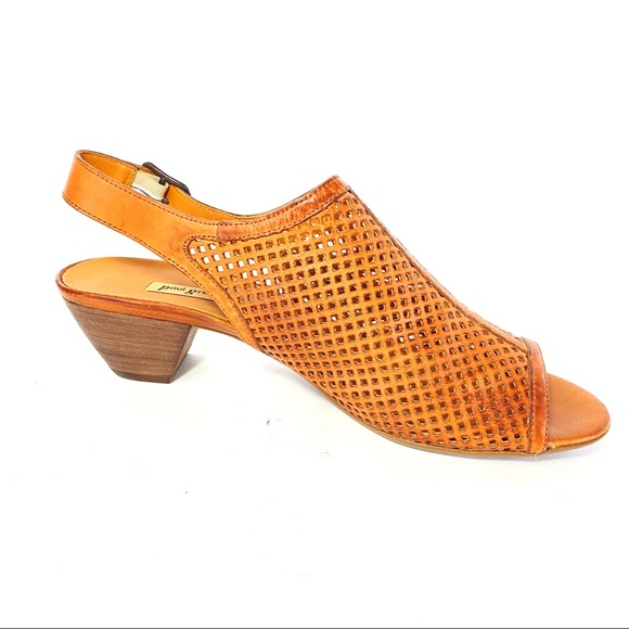Paul Green Cognac Laser Cut Leather Slingback - Picture 9 of 12